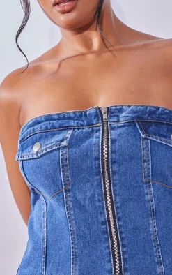 PrettyLittleThing Corsets*Plus Bandeau Zip Up Denim Corset