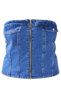 PrettyLittleThing Corsets*Plus Bandeau Zip Up Denim Corset