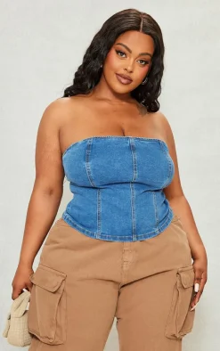 PrettyLittleThing Corsets*Plus Seam Detail Stretch Denim Corset