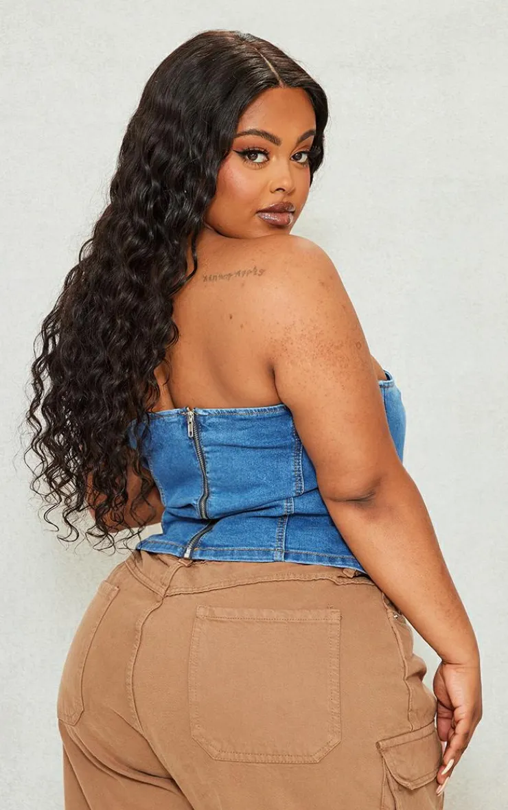PrettyLittleThing Corsets*Plus Seam Detail Stretch Denim Corset