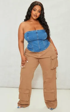 PrettyLittleThing Corsets*Plus Seam Detail Stretch Denim Corset