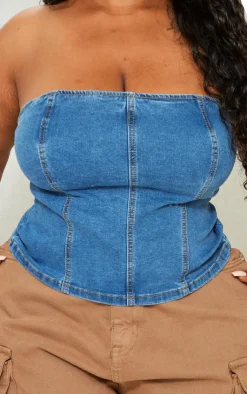 PrettyLittleThing Corsets*Plus Seam Detail Stretch Denim Corset