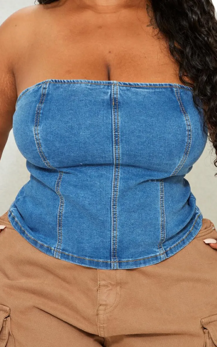 PrettyLittleThing Corsets*Plus Seam Detail Stretch Denim Corset