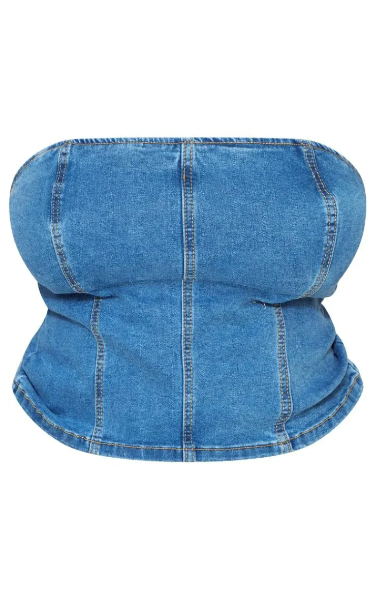 PrettyLittleThing Corsets*Plus Seam Detail Stretch Denim Corset
