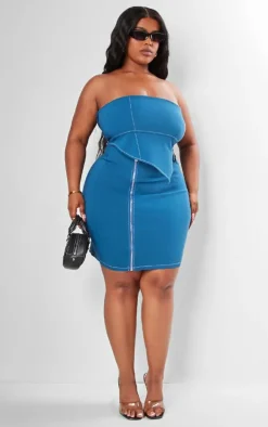 Plus Asymmetric Seam Detail Zip Up Corset Bodycon Dress-PrettyLittleThing Outlet