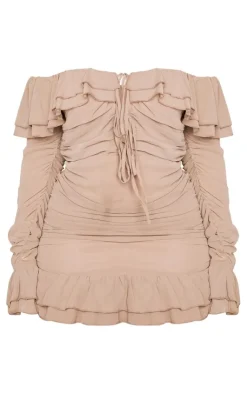 Plus Bardot Ruffle Detail Shift Dress-PrettyLittleThing Online