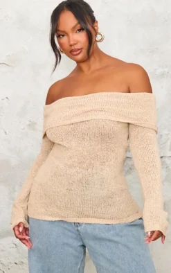 PrettyLittleThing Christmas Day Outfits*Plus Bobble Knit Bardot Top