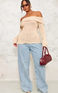PrettyLittleThing Christmas Day Outfits*Plus Bobble Knit Bardot Top
