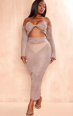 Clearance PrettyLittleThing Plus Knitted Maxi Skirt Mocha
