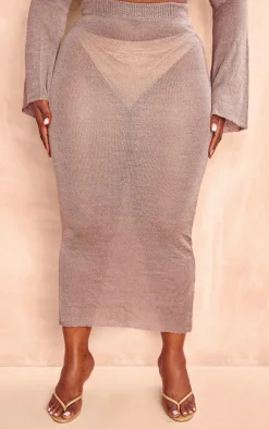 Clearance PrettyLittleThing Plus Knitted Maxi Skirt Mocha