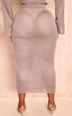 Clearance PrettyLittleThing Plus Knitted Maxi Skirt Mocha