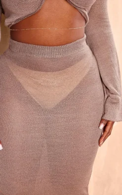 Clearance PrettyLittleThing Plus Knitted Maxi Skirt Mocha
