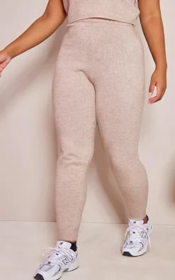 Discount PrettyLittleThing Plus Mocha Knitted Slouchy Sweatpant Mocha.