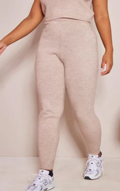 Outlet PrettyLittleThing Plus Marl Knit Leggings Mocha