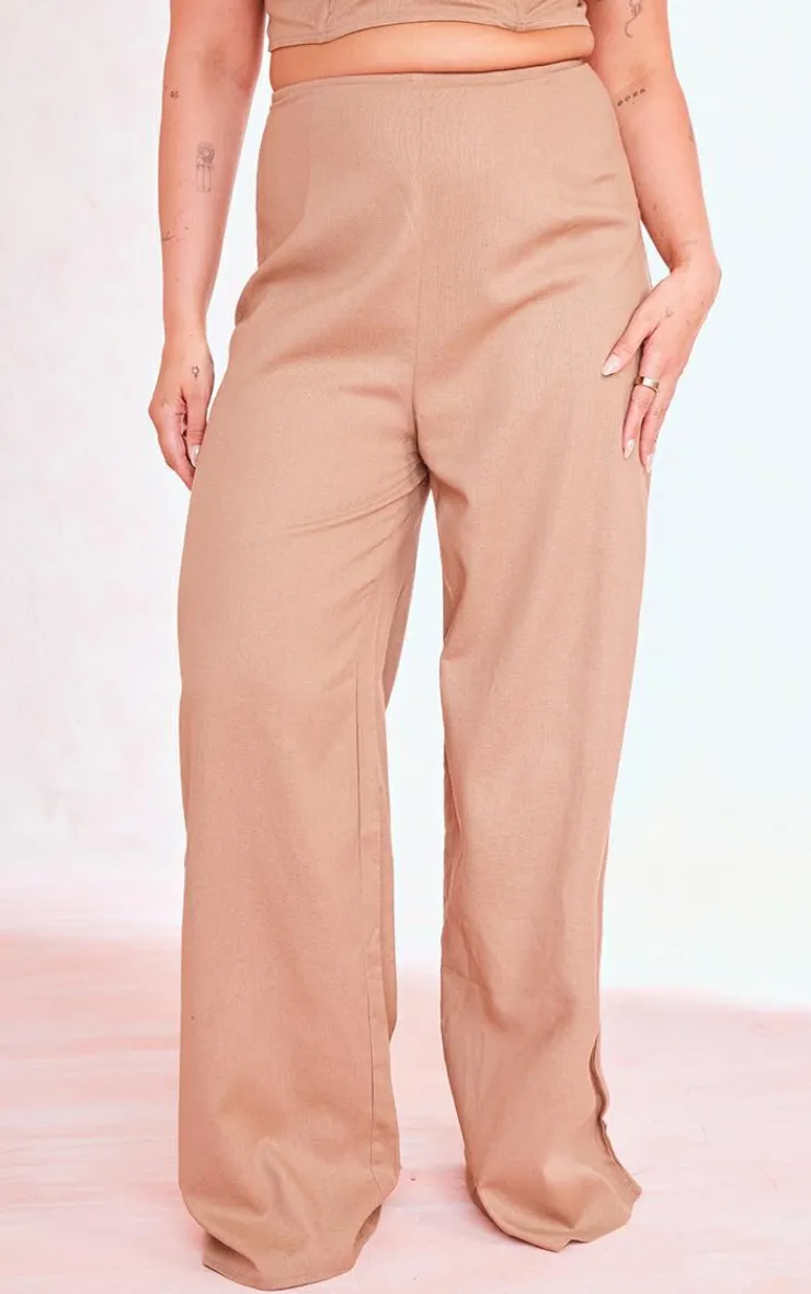 Clearance PrettyLittleThing Plus Ruched Bum Wide Leg Pants Mocha