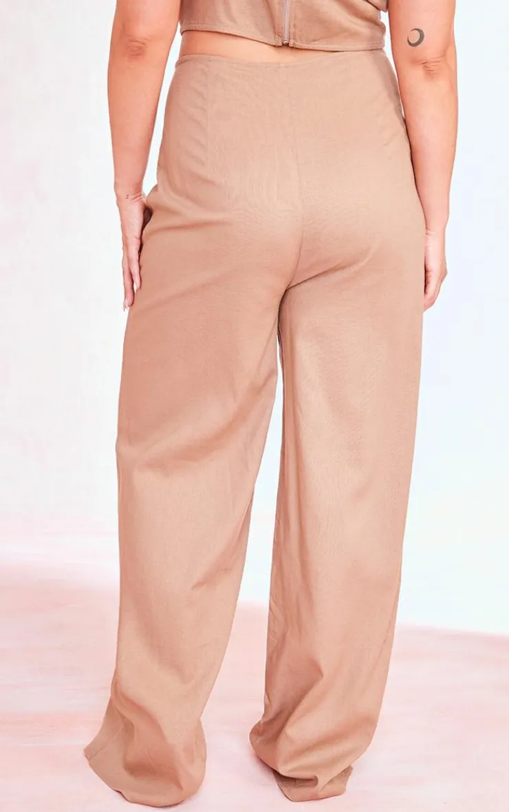 Clearance PrettyLittleThing Plus Ruched Bum Wide Leg Pants Mocha