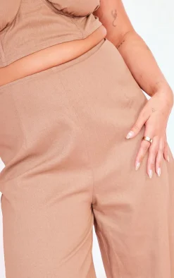 Clearance PrettyLittleThing Plus Ruched Bum Wide Leg Pants Mocha