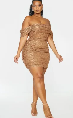 Plus Sequin Bardot Bodycon Dress-PrettyLittleThing Outlet