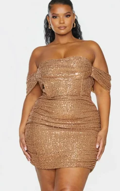Plus Sequin Bardot Bodycon Dress-PrettyLittleThing Outlet