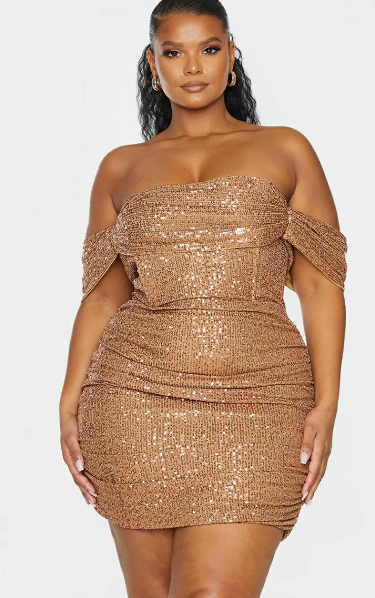 Plus Sequin Bardot Bodycon Dress-PrettyLittleThing Outlet