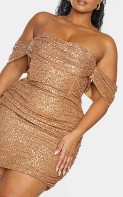Plus Sequin Bardot Bodycon Dress-PrettyLittleThing Outlet
