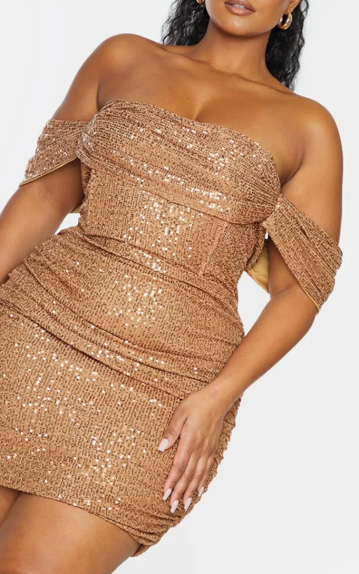 Plus Sequin Bardot Bodycon Dress-PrettyLittleThing Outlet