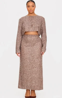 PrettyLittleThing Plus Sequin Maxi Skirt Mocha