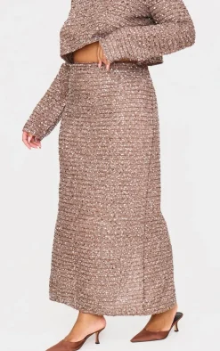 PrettyLittleThing Plus Sequin Maxi Skirt Mocha