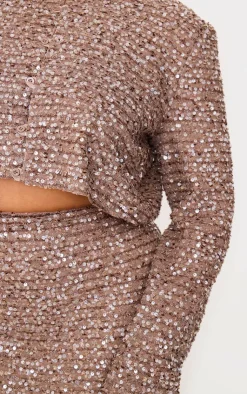PrettyLittleThing Plus Sequin Maxi Skirt Mocha