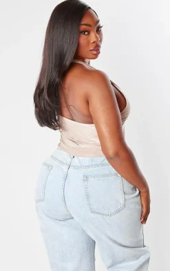 PrettyLittleThing Sleeveless Tops*Plus Slinky Halterneck Ruched Side Long Top