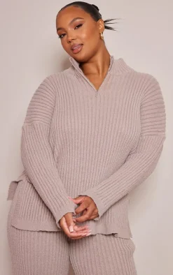 PrettyLittleThing Sweaters*Plus Zip Ribbed Knitted Sweater