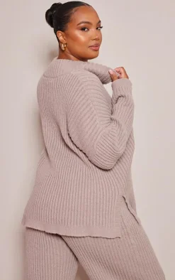PrettyLittleThing Sweaters*Plus Zip Ribbed Knitted Sweater