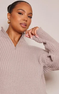 PrettyLittleThing Sweaters*Plus Zip Ribbed Knitted Sweater