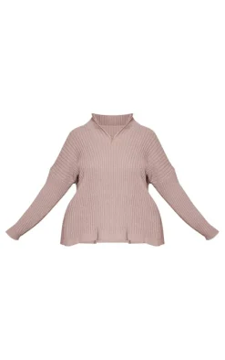 PrettyLittleThing Sweaters*Plus Zip Ribbed Knitted Sweater
