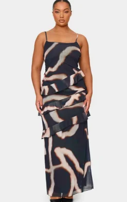 Plus Printed Mesh Ruffle Maxi Dress-PrettyLittleThing Best