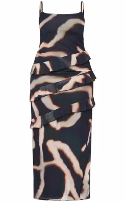 Plus Printed Mesh Ruffle Maxi Dress-PrettyLittleThing Best