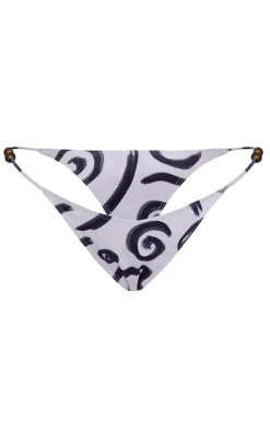 Plus Monochrome Swirl Print Bead Detail Bikini Bottoms
