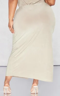 Online PrettyLittleThing Plus Cut Out Side Midi Skirt Moss Sand