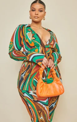 Outlet PrettyLittleThing Plus Abstract Print Chiffon Fitted Shirt Multi