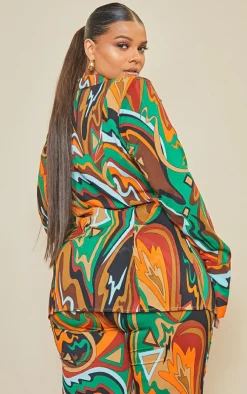 Outlet PrettyLittleThing Plus Abstract Print Chiffon Fitted Shirt Multi