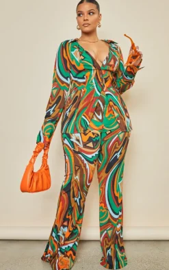 Outlet PrettyLittleThing Plus Abstract Print Chiffon Fitted Shirt Multi