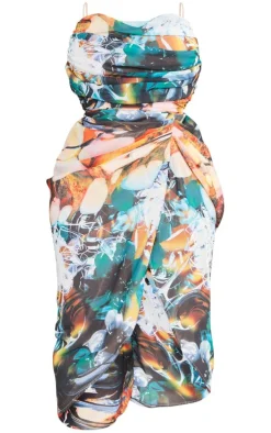 Plus Abstract Print Chiffon Ruched Drape Midi Dress-PrettyLittleThing Discount