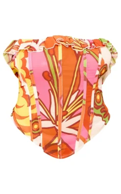 Outlet PrettyLittleThing Plus Abstract Printed Chiffon Bandeau Top Multi