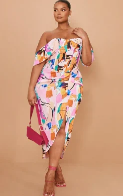 Plus Bardot Ruched Side Midi Dress-PrettyLittleThing Online