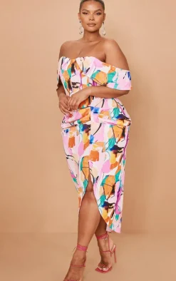 Plus Bardot Ruched Side Midi Dress-PrettyLittleThing Online