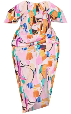 Plus Bardot Ruched Side Midi Dress-PrettyLittleThing Online
