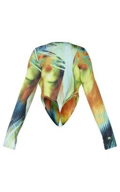 Best PrettyLittleThing Plus Body Print High Leg Bodysuit Multi