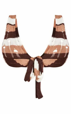 Clearance PrettyLittleThing Plus Knitted Cropped Tie Front Top Multi