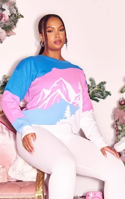 PrettyLittleThing Oversized Sweaters*Plus Landscape Oversized Christmas Sweater