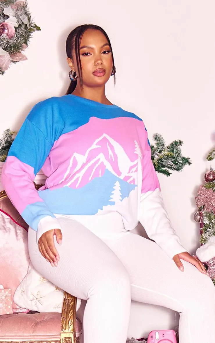 PrettyLittleThing Oversized Sweaters*Plus Landscape Oversized Christmas Sweater